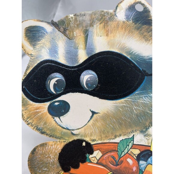 Vintage Halloween Decoration Diecut Raccoon Bat Trick or Treating Velvet Accent - Picture 10 of 12